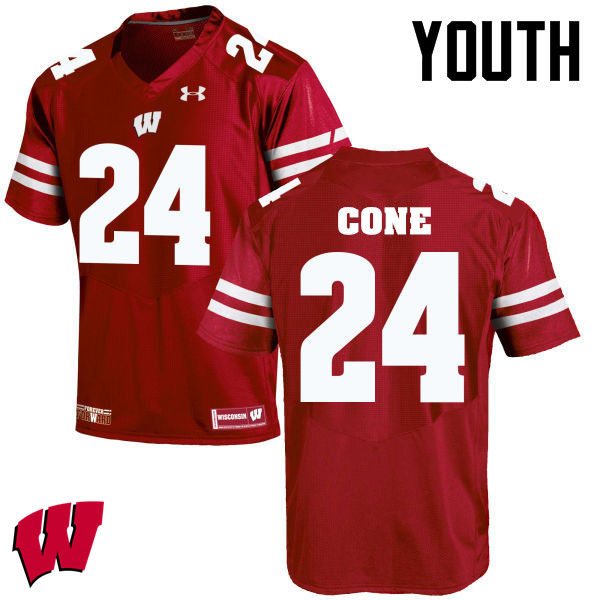 Wisconsin Badgers Youth #24 Madison Cone NCAA Under Armour Authentic Red College Stitched Football Jersey ID40L46NA